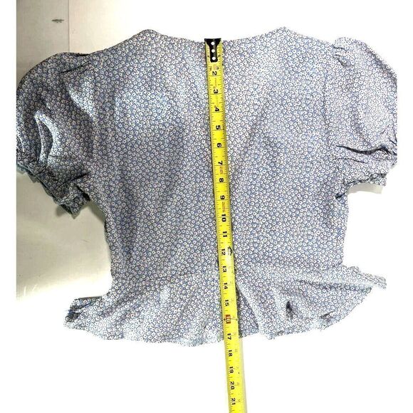 Princess Polly Blue Floral Crop Top Size 4 Small Puff Sleeve Button Peplum Jamia - Picture 9 of 12